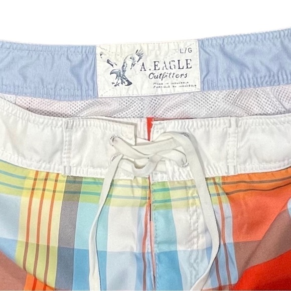 AMERICAN EAGLE, MENS SWIMTRUNKS. COLORFUL PLAID DESIGN. VELCRO SIDE POCKET.SIZEL - Picture 2 of 5